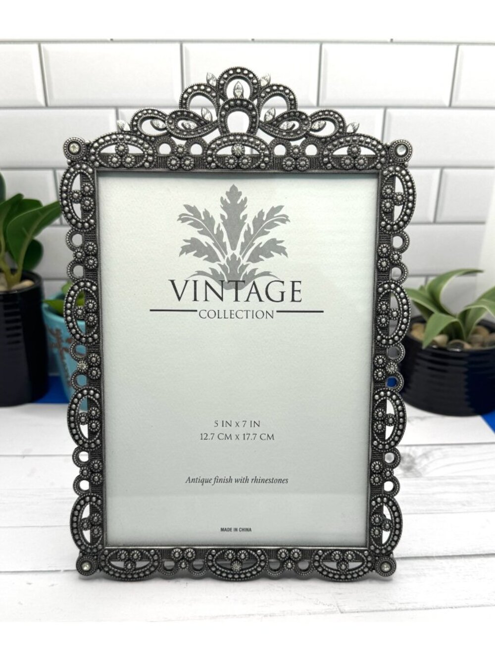 Vintage Collection Rhinestone Embellished Metal Photo Frame 5" x 7" Tabletop